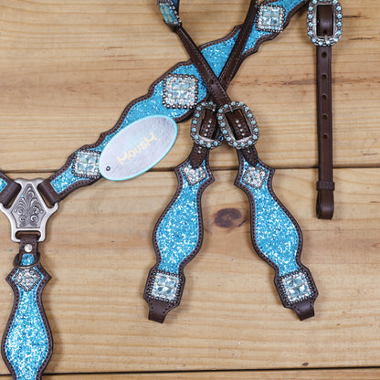 Teal Glitter Western Horse Tack Set with Bling Conchos