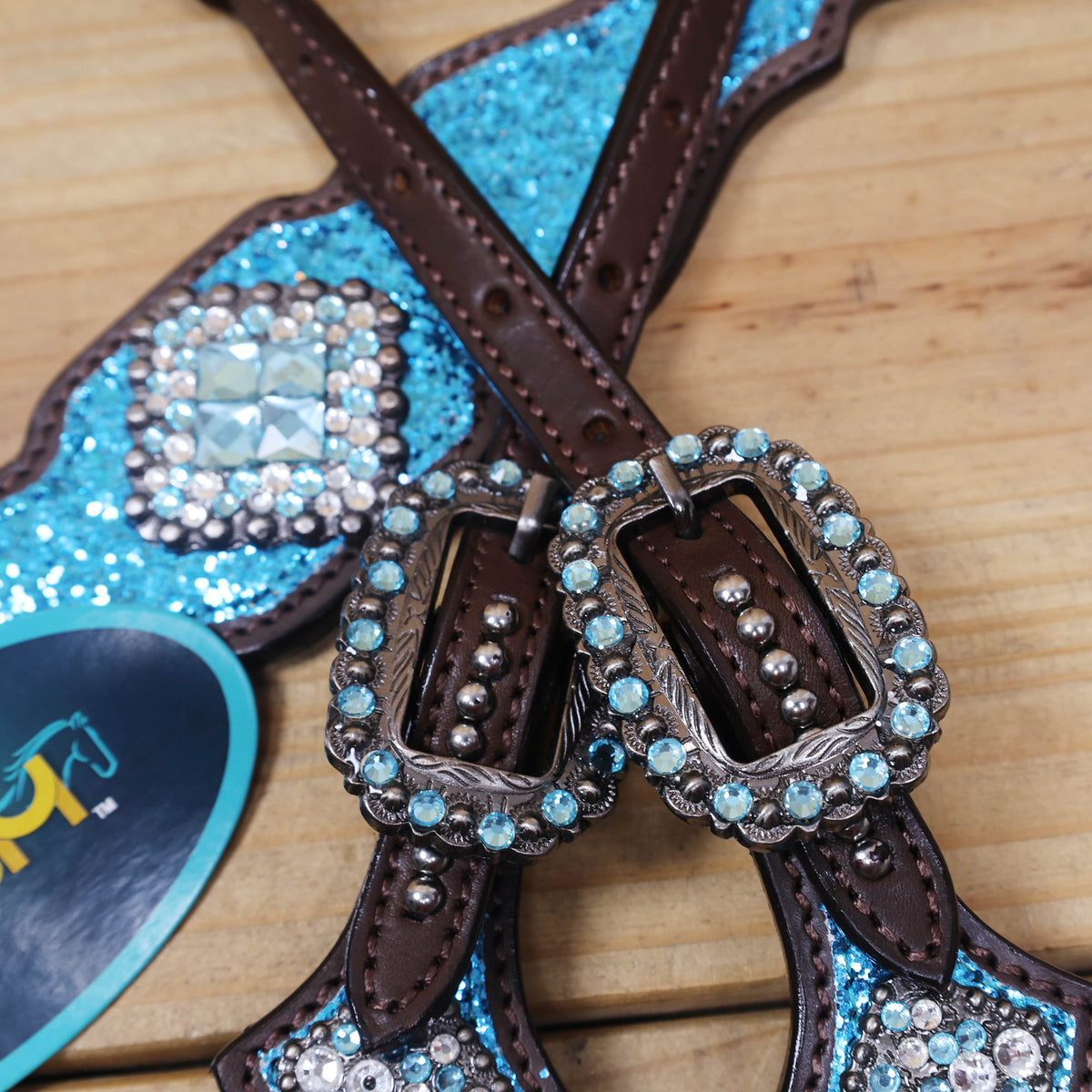 Teal Glitter Western Horse Tack Set with Bling Conchos