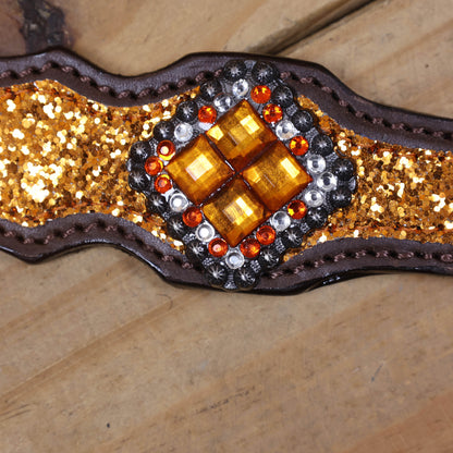 Orange Glitter Western Headstall Tack Set with Silver Studs