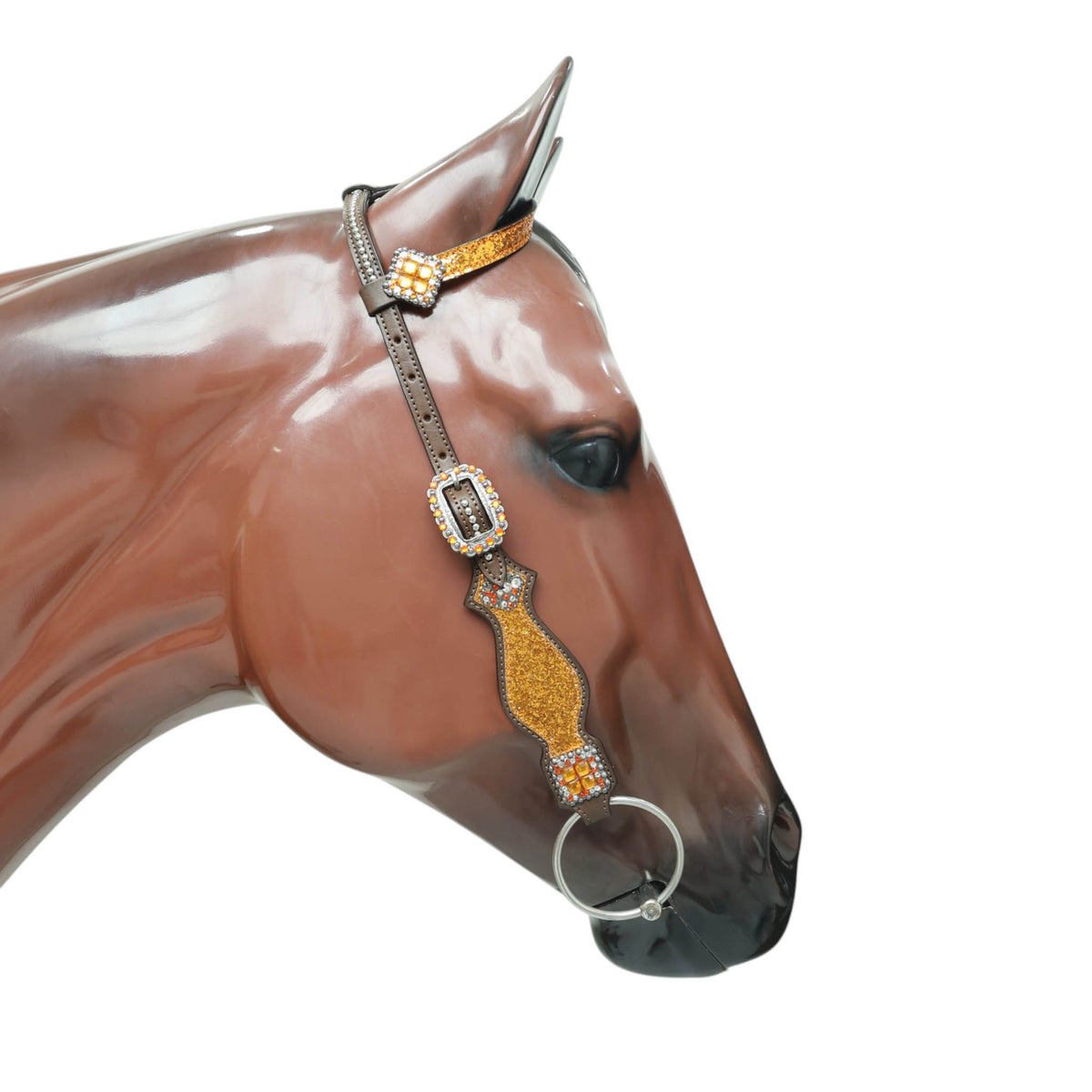 Orange Glitter Western Headstall Tack Set with Silver Studs