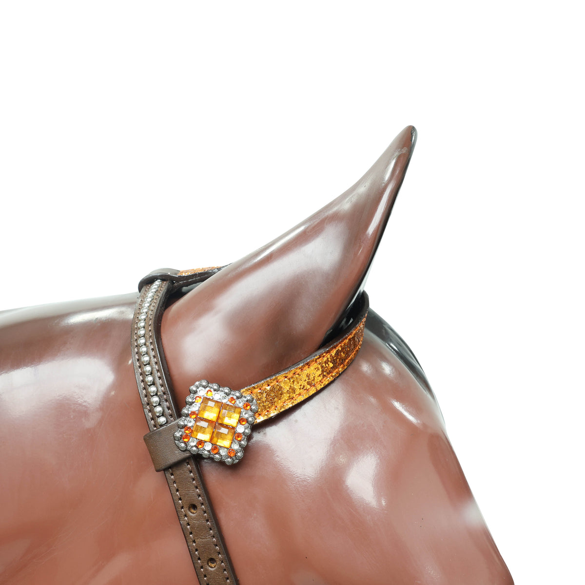 Orange Glitter Western Headstall Tack Set with Silver Studs