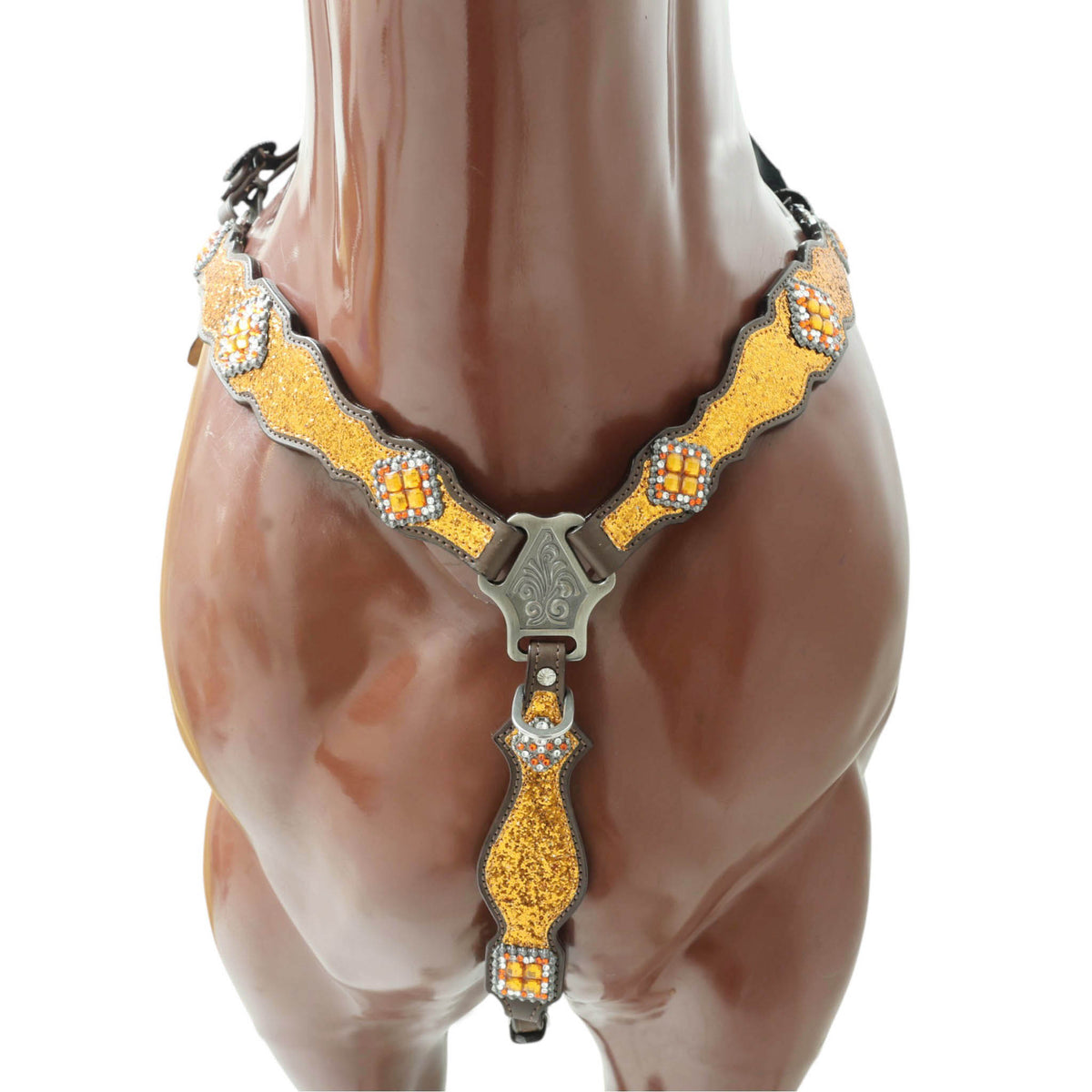 Orange Glitter Western Headstall Tack Set with Silver Studs