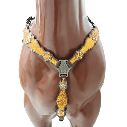 Orange Glitter Western Headstall Tack Set with Silver Studs