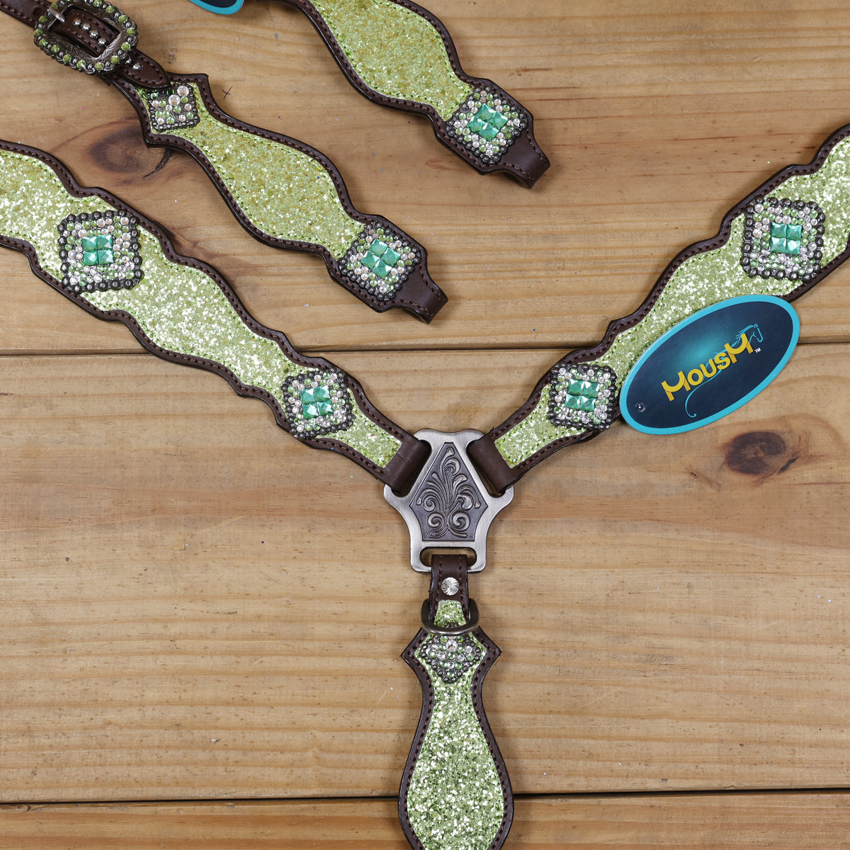 Lime Green Glitter Western Tack with Bling Rhinestone, Silver Studs
