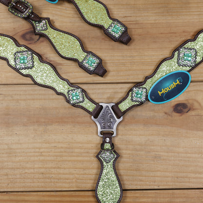 Lime Green Glitter Western Tack with Bling Rhinestone, Silver Studs