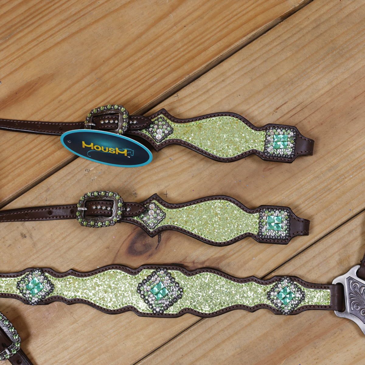 Lime Green Glitter Western Tack with Bling Rhinestone, Silver Studs