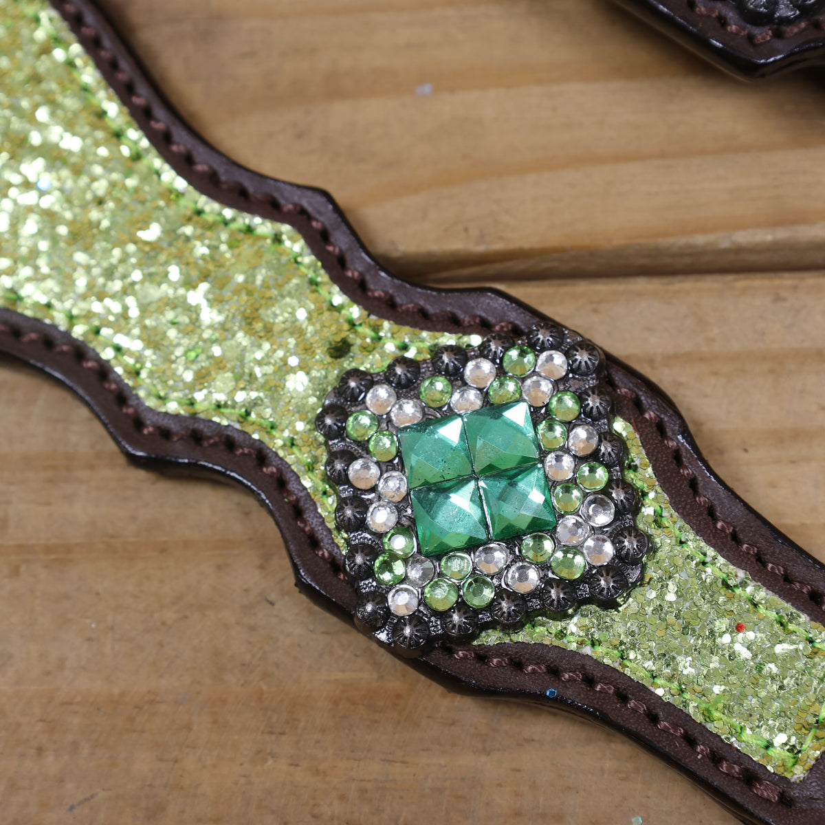 Lime Green Glitter Western Tack with Bling Rhinestone, Silver Studs