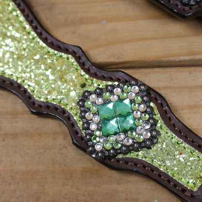 Lime Green Glitter Western Tack with Bling Rhinestone, Silver Studs