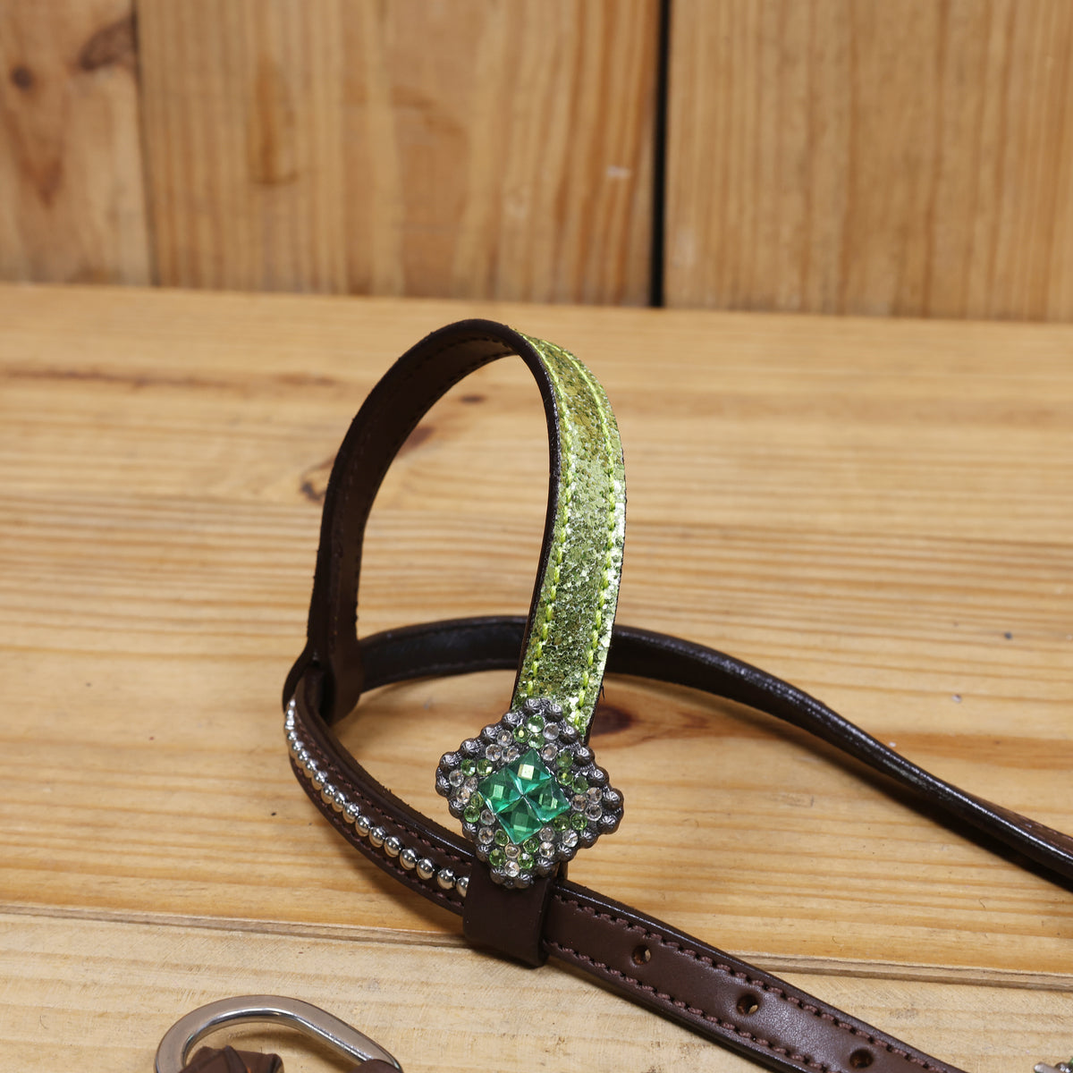 Lime Green Glitter Western Tack with Bling Rhinestone, Silver Studs