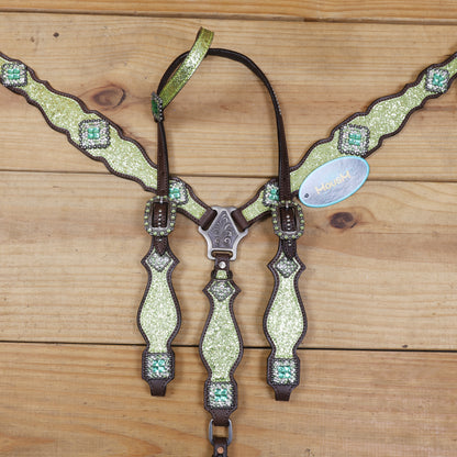 Lime Green Glitter Western Tack with Bling Rhinestone, Silver Studs