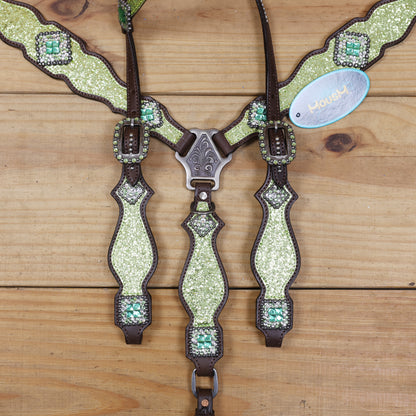 Lime Green Glitter Western Tack with Bling Rhinestone, Silver Studs