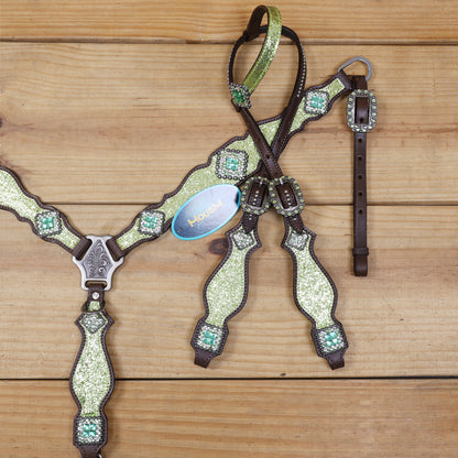 Lime Green Glitter Western Tack with Bling Rhinestone, Silver Studs