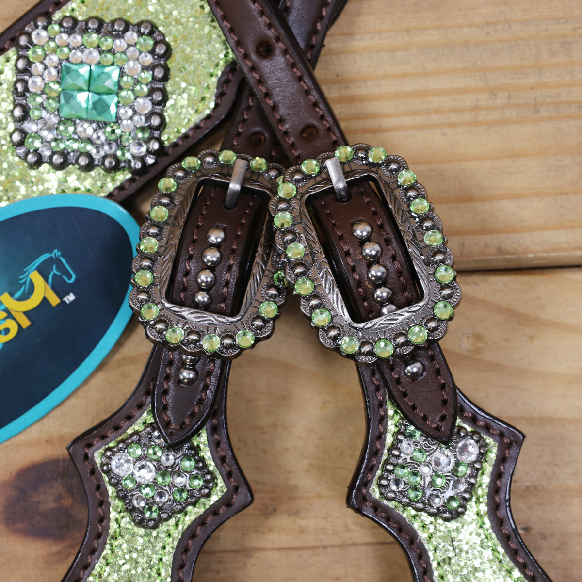 Lime Green Glitter Western Tack with Bling Rhinestone, Silver Studs