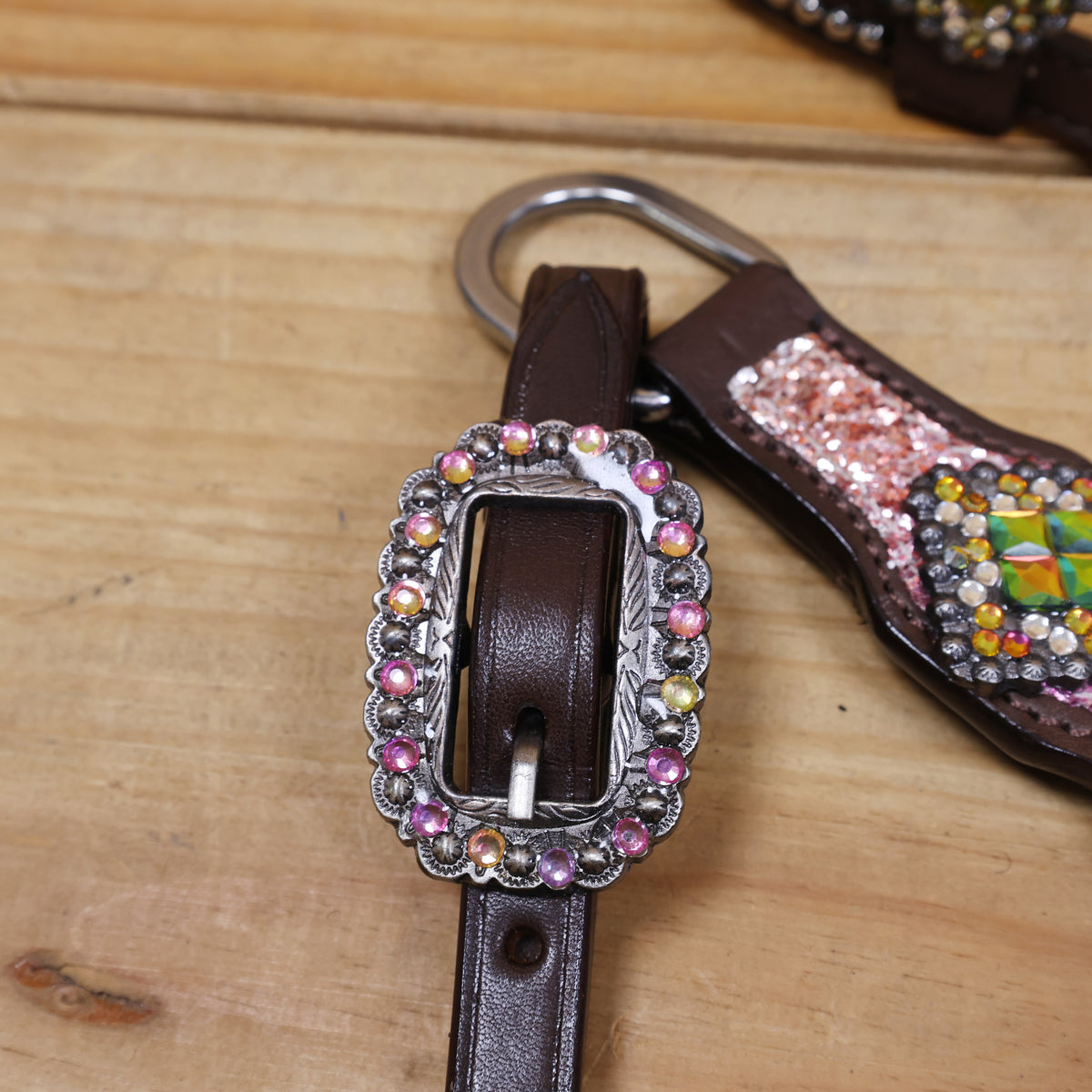 Rainbow Glitter Horse Tack with Rhinestone Conchos, Silver Studs