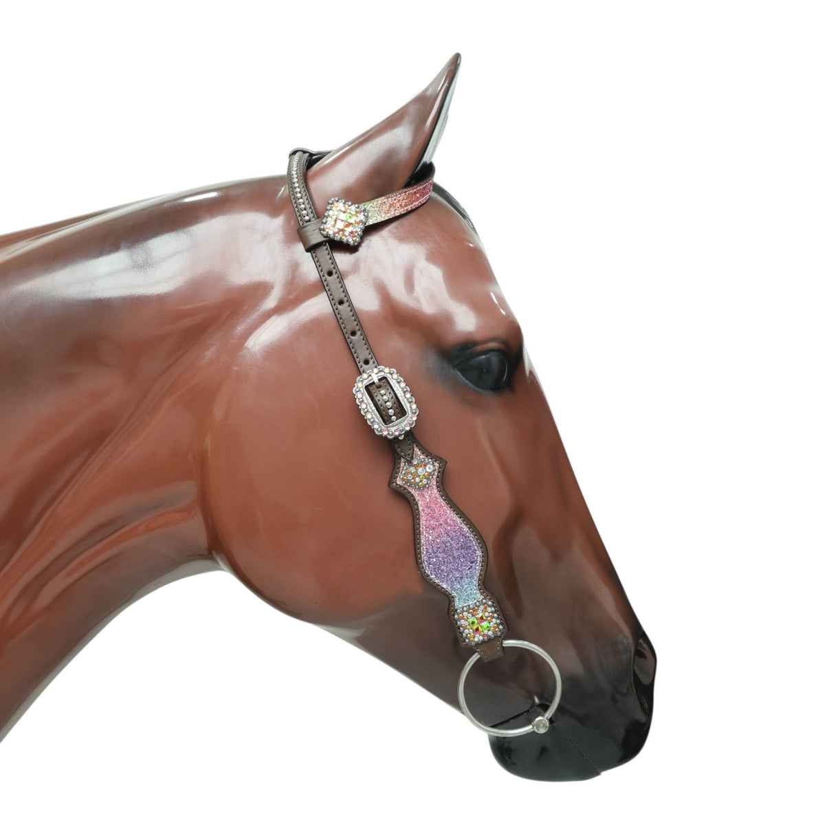 Rainbow Glitter Horse Tack with Rhinestone Conchos, Silver Studs