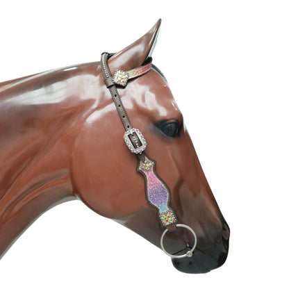 Rainbow Glitter Horse Tack with Rhinestone Conchos, Silver Studs