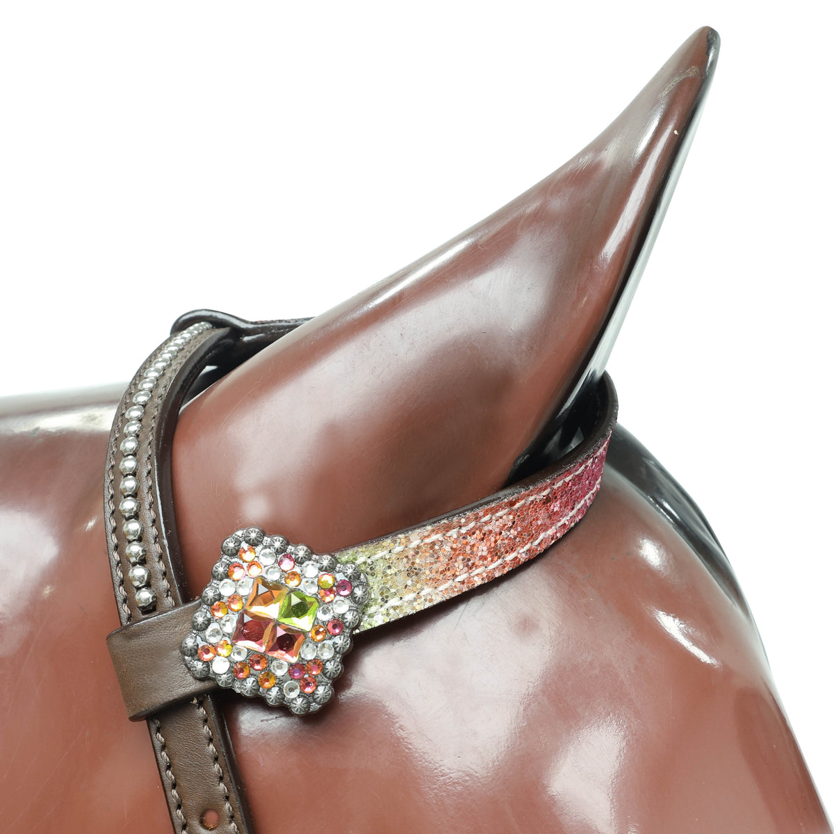 Rainbow Glitter Horse Tack with Rhinestone Conchos, Silver Studs