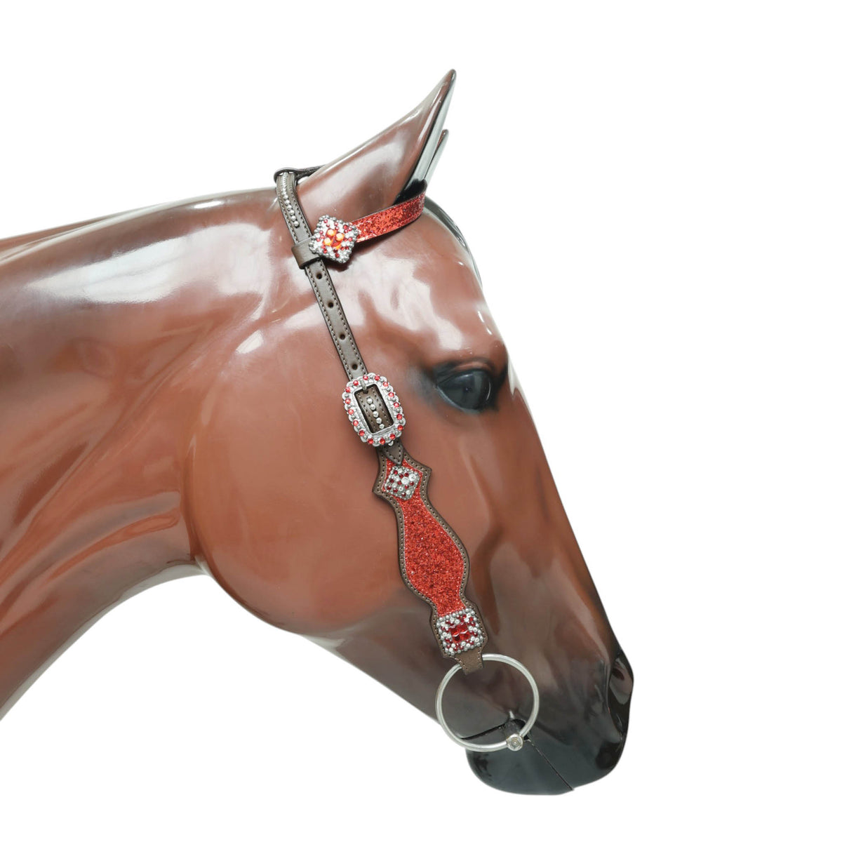 Red Glitter Headstall Set, Silver Studs, Bling Rhinestone Conchos