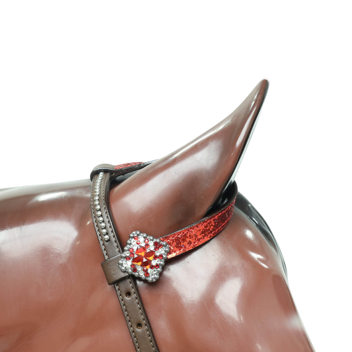 Red Glitter Headstall Set, Silver Studs, Bling Rhinestone Conchos