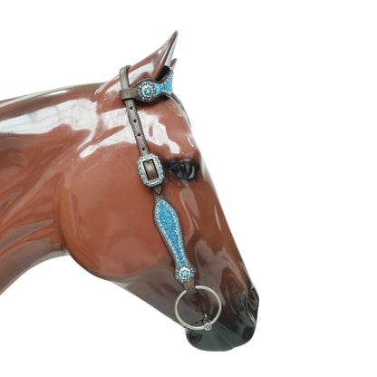 Teal Glitter Alligator with Silver Studs Headstall Tack Set