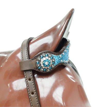 Teal Glitter Alligator with Silver Studs Headstall Tack Set