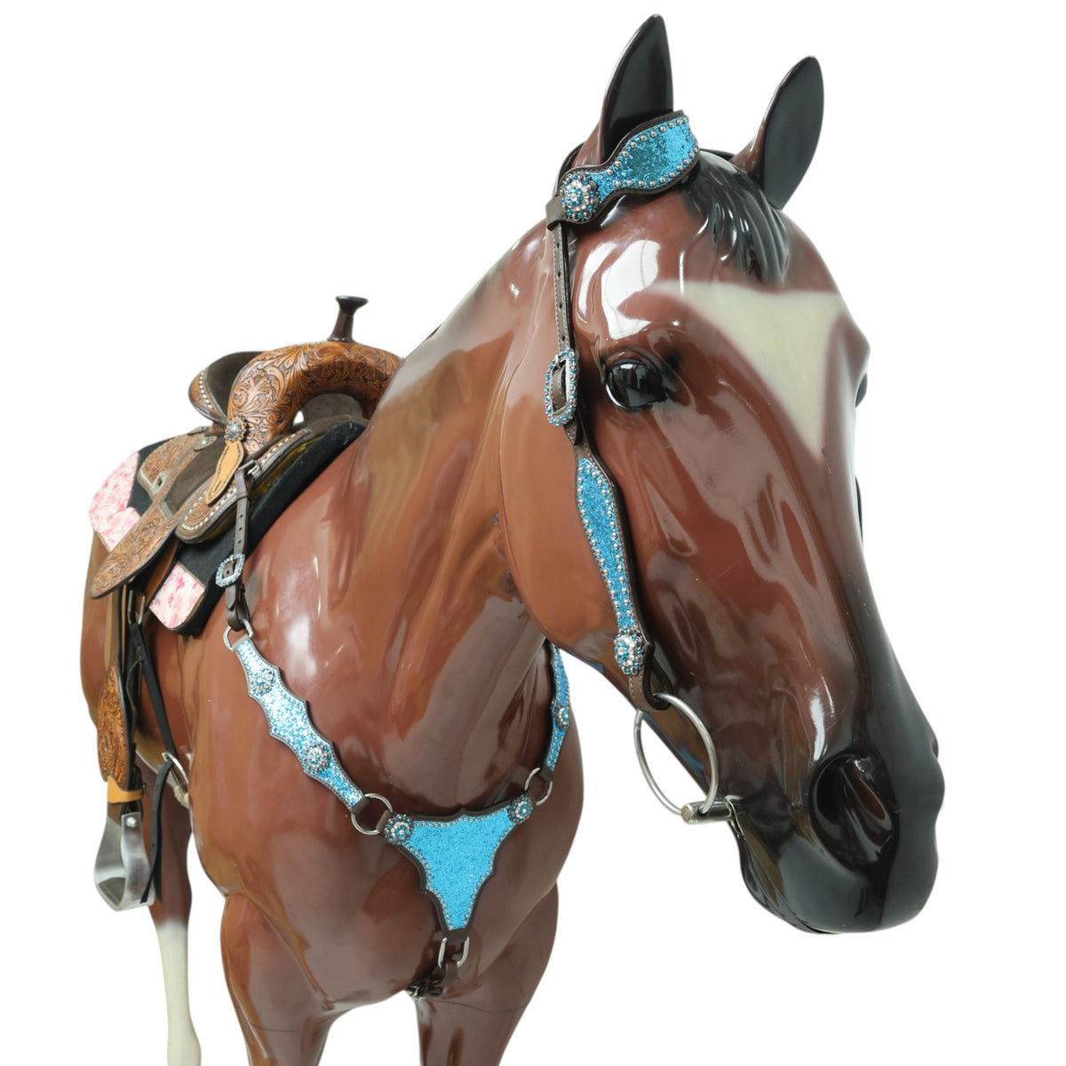 Teal Glitter Alligator with Silver Studs Headstall Tack Set