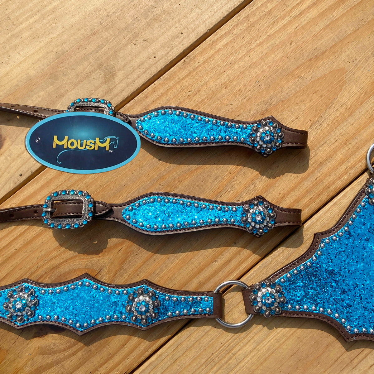 Teal Glitter Alligator with Silver Studs Headstall Tack Set