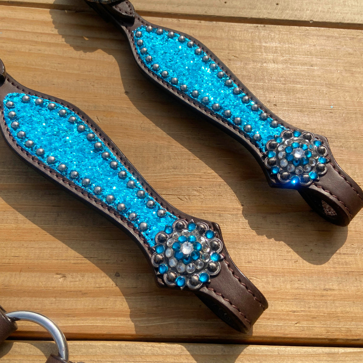 Teal Glitter Alligator with Silver Studs Headstall Tack Set