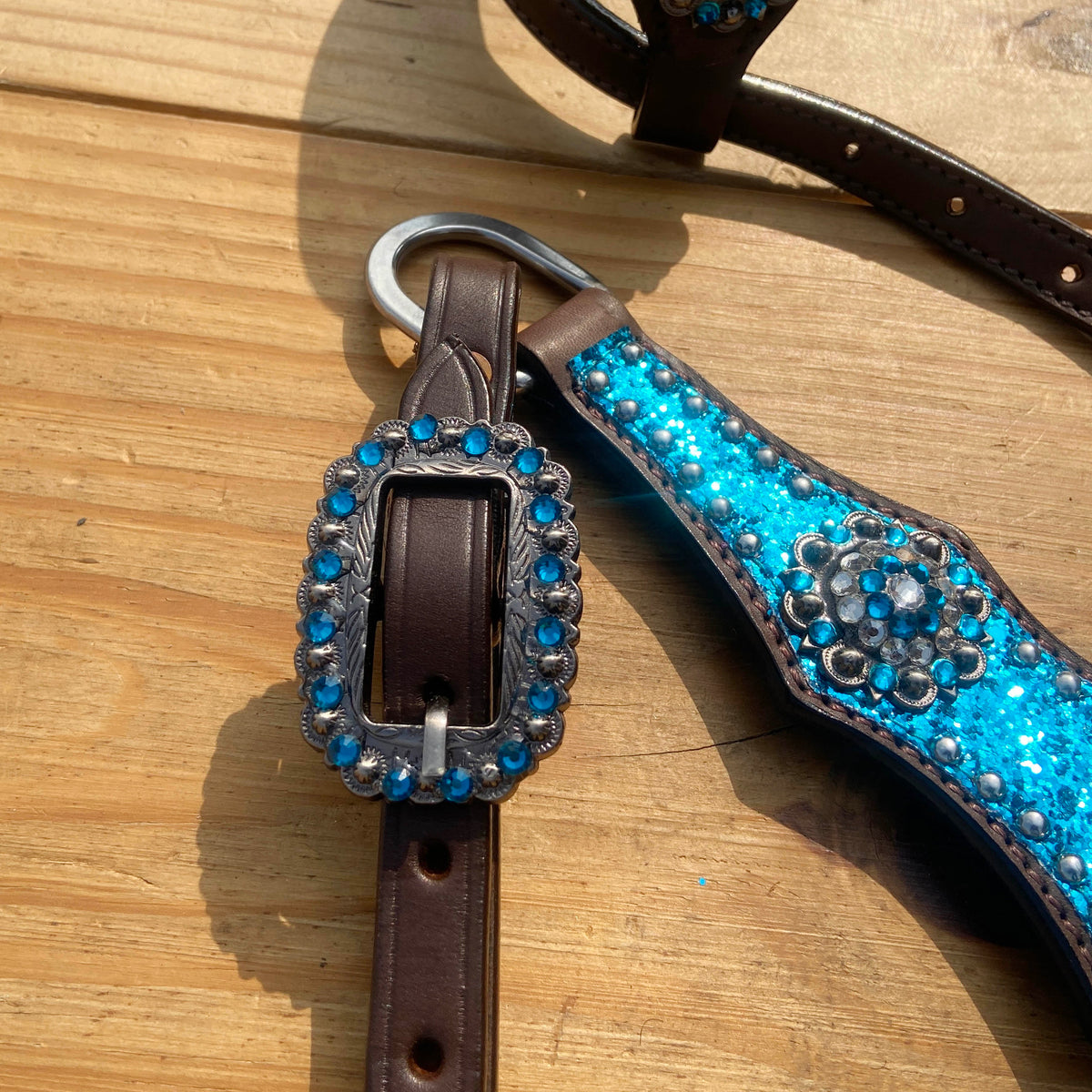 Teal Glitter Alligator with Silver Studs Headstall Tack Set