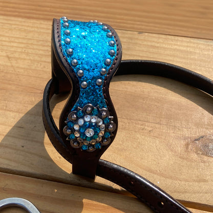 Teal Glitter Alligator with Silver Studs Headstall Tack Set