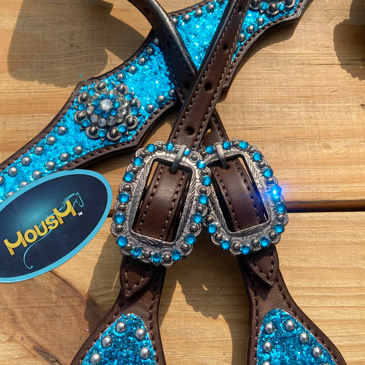 Teal Glitter Alligator with Silver Studs Headstall Tack Set