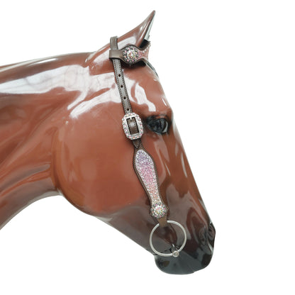 Rainbow Glitter Alligator with Rawhide Silver Studs Headstall Set