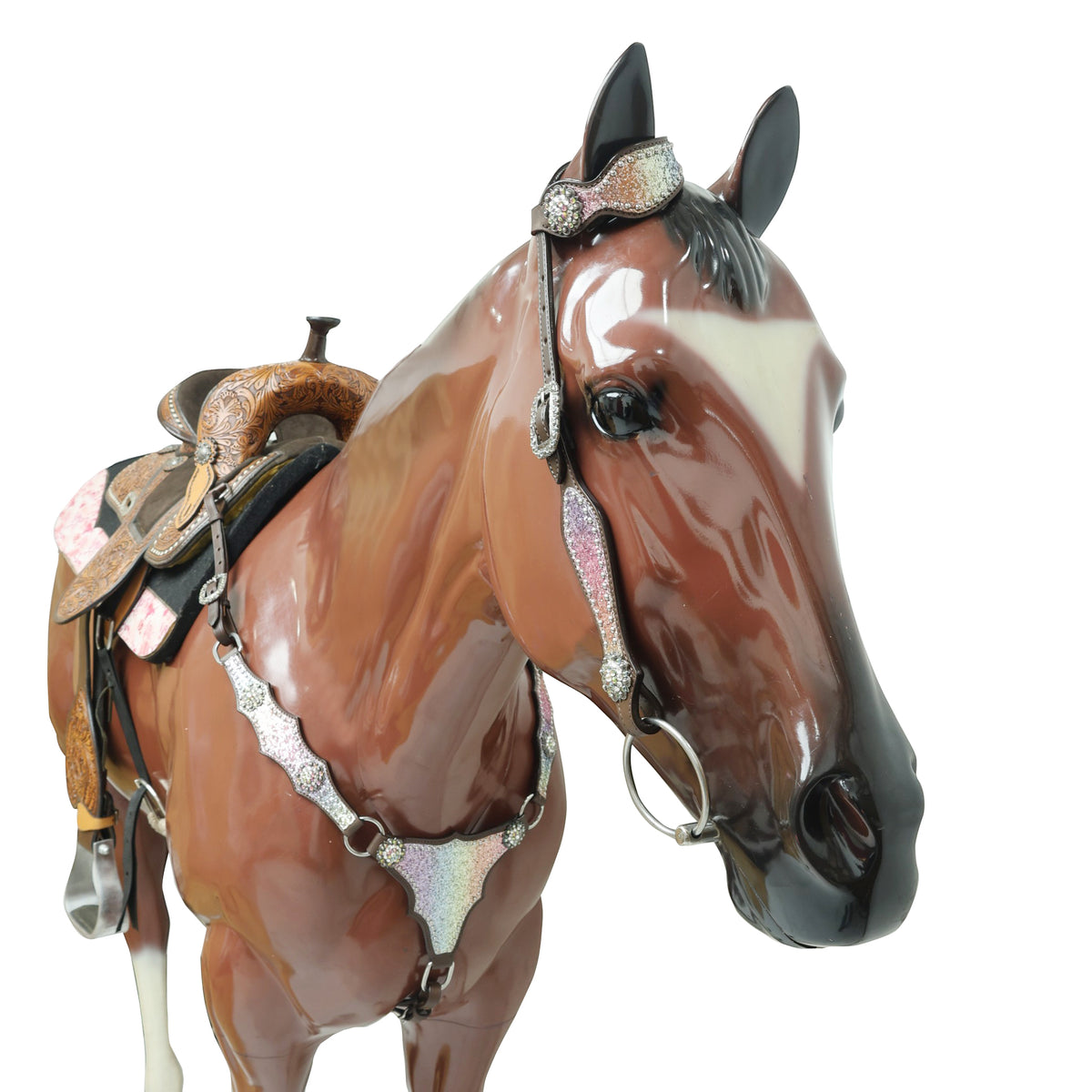 Rainbow Glitter Alligator with Rawhide Silver Studs Headstall Set