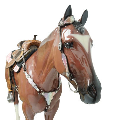 Rainbow Glitter Alligator with Rawhide Silver Studs Headstall Set