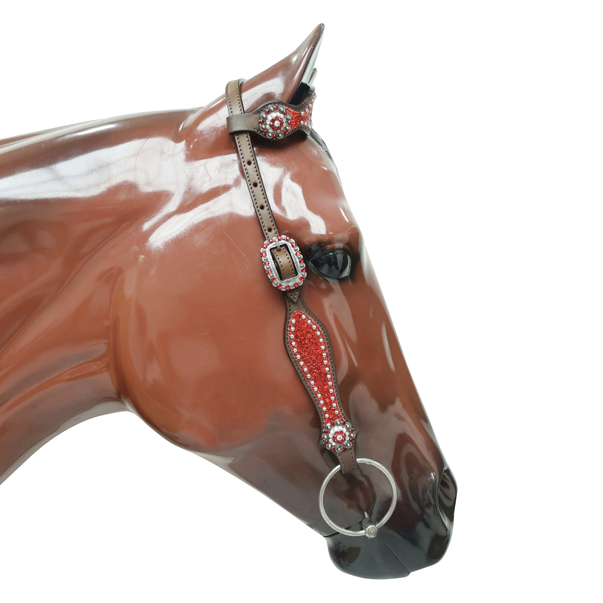Red Glitter with Bling Rhinestone Conchos Horse Tack Set