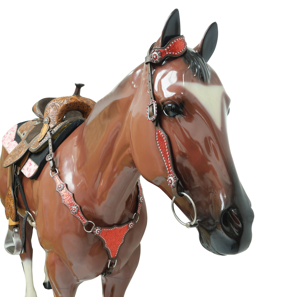 Red Glitter with Bling Rhinestone Conchos Horse Tack Set