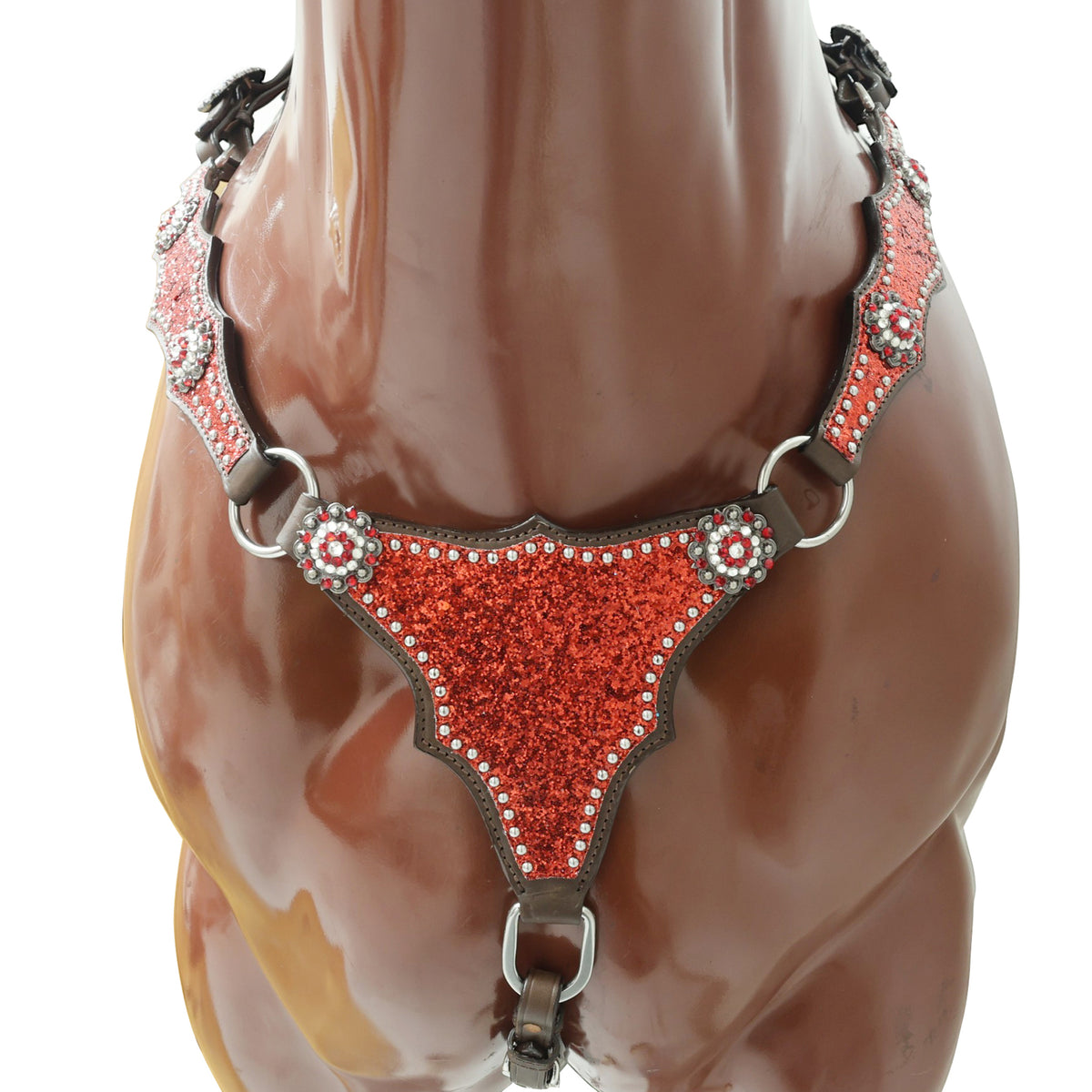 Red Glitter with Bling Rhinestone Conchos Horse Tack Set
