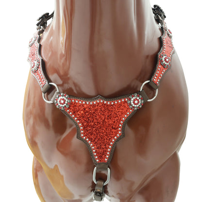 Red Glitter with Bling Rhinestone Conchos Horse Tack Set