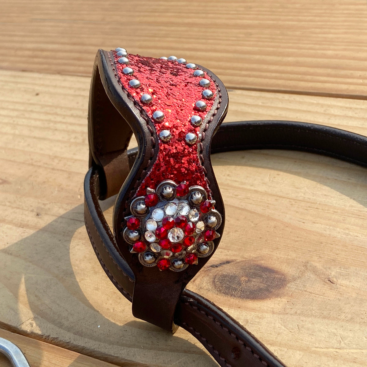 Red Glitter with Bling Rhinestone Conchos Horse Tack Set