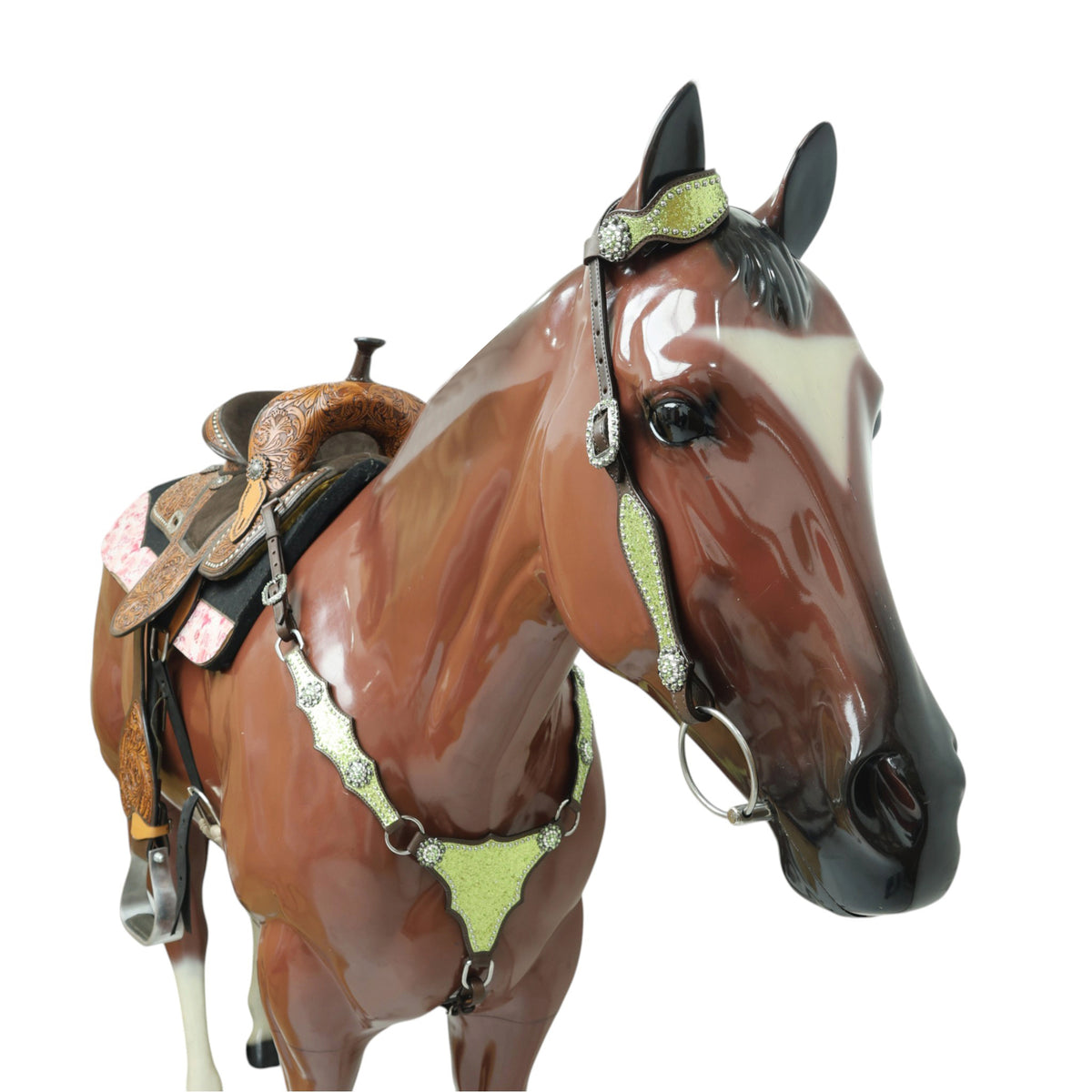 Lime Green Glitter Alligator Design Headstall Tack Set