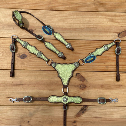 Lime Green Glitter Alligator Design Headstall Tack Set
