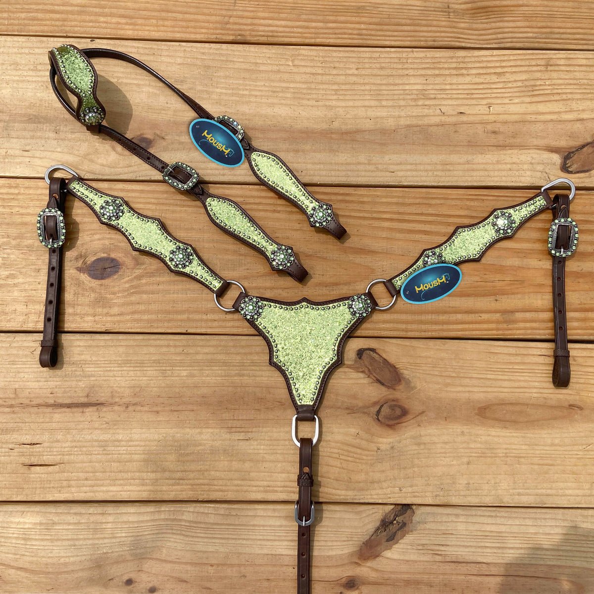 Lime Green Glitter Alligator Design Headstall Tack Set
