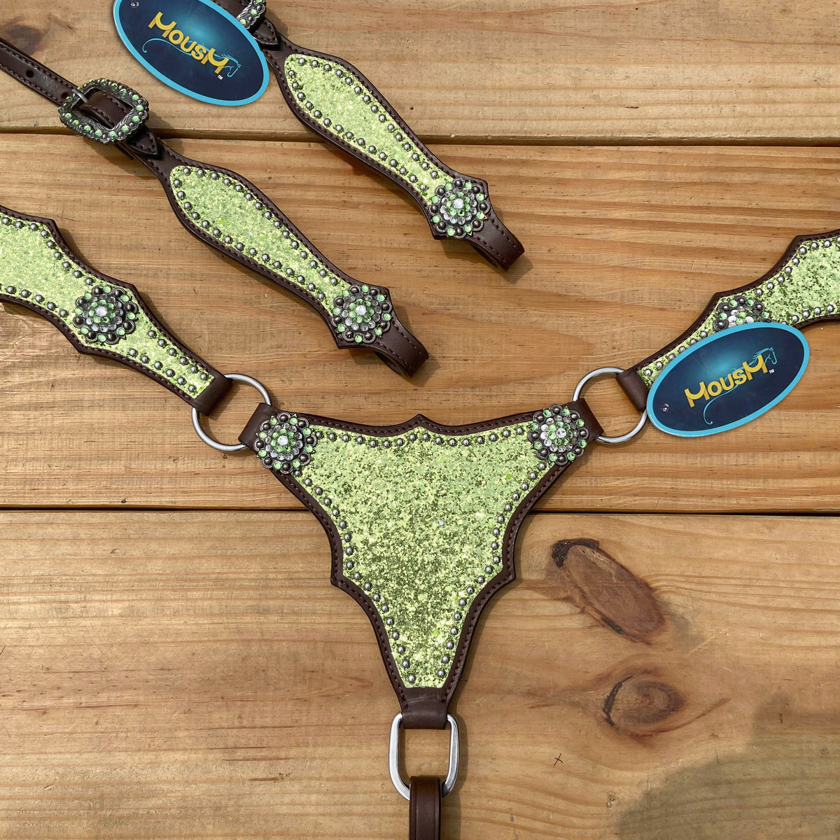 Lime Green Glitter Alligator Design Headstall Tack Set