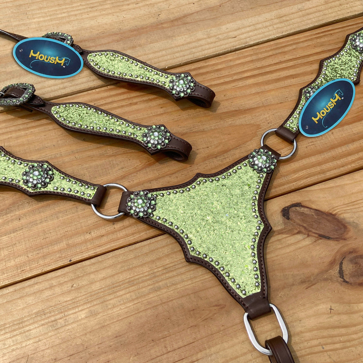 Lime Green Glitter Alligator Design Headstall Tack Set