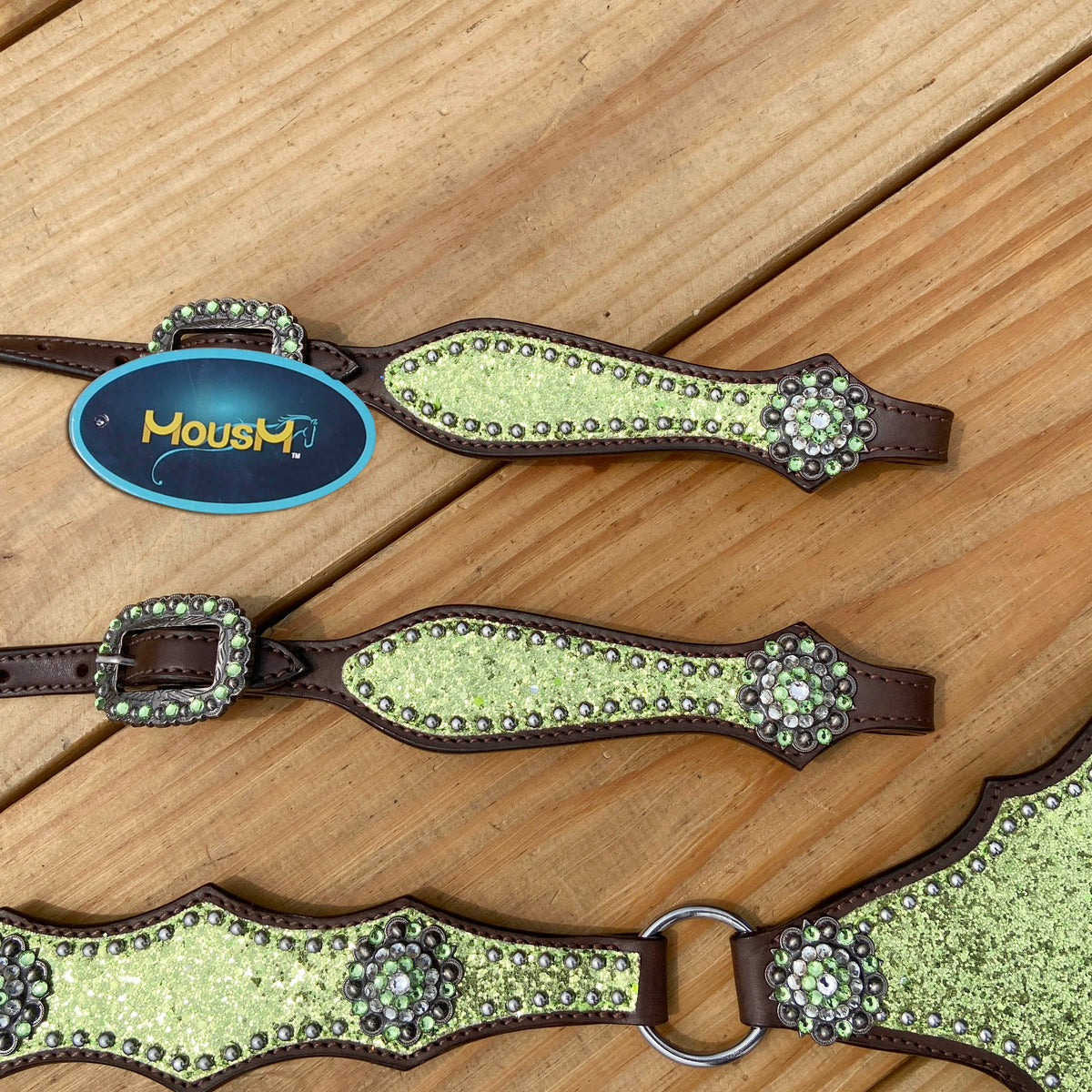 Lime Green Glitter Alligator Design Headstall Tack Set