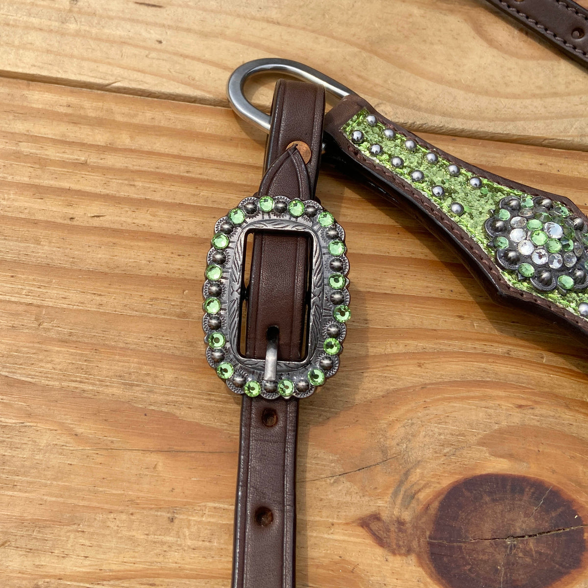 Lime Green Glitter Alligator Design Headstall Tack Set