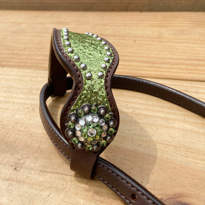 Lime Green Glitter Alligator Design Headstall Tack Set