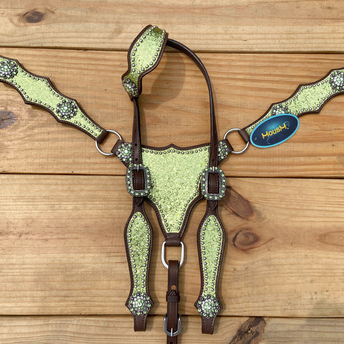 Lime Green Glitter Alligator Design Headstall Tack Set