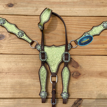 Lime Green Glitter Alligator Design Headstall Tack Set