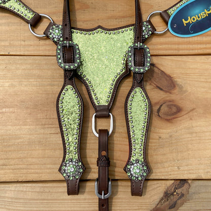 Lime Green Glitter Alligator Design Headstall Tack Set